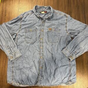 Wrangler RIGGS Workwear Chambray Denim Shirt Mens XXL Button Front Work Western
